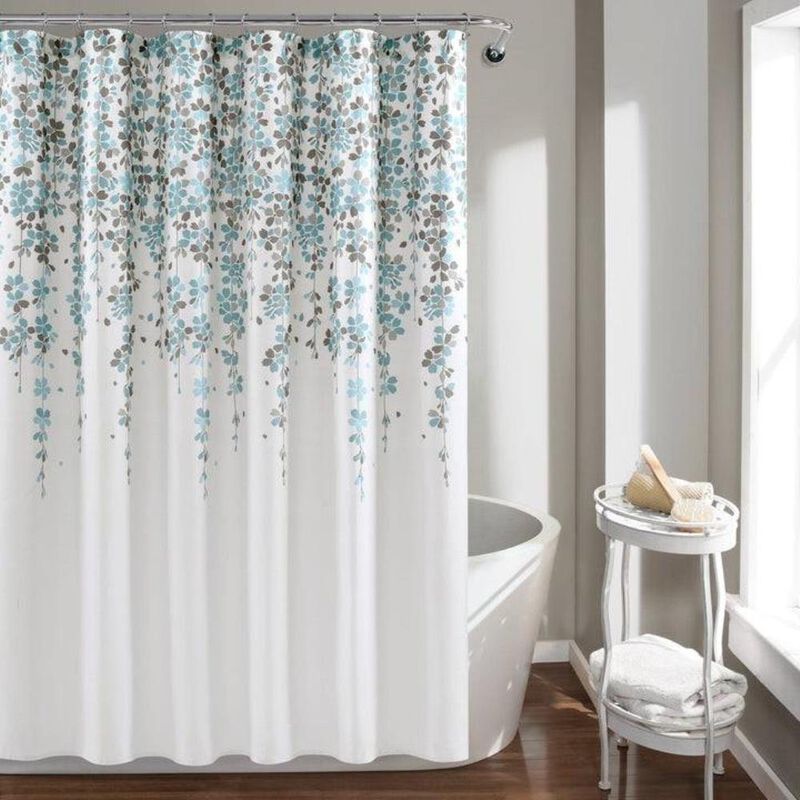 Hivvago 72-inch White Blue Grey Floral Flowers Shower Curtain