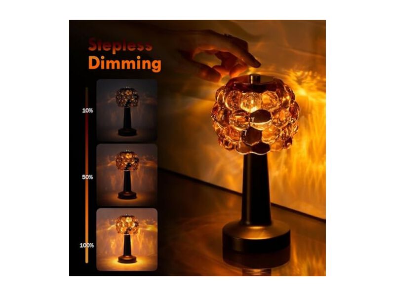 Rechargeable Cordless Battery Operated Glass Table Lamp For Bedroom Bedside image number 2