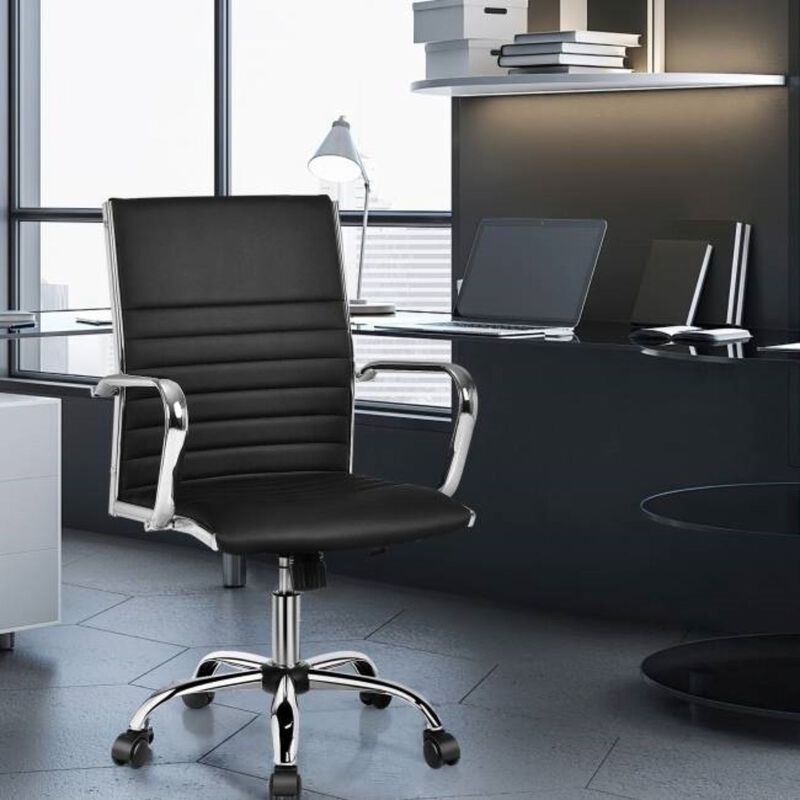 QuikFurn Black Faux Leather High Back Modern Classic Office Chair with Armrests image number 2