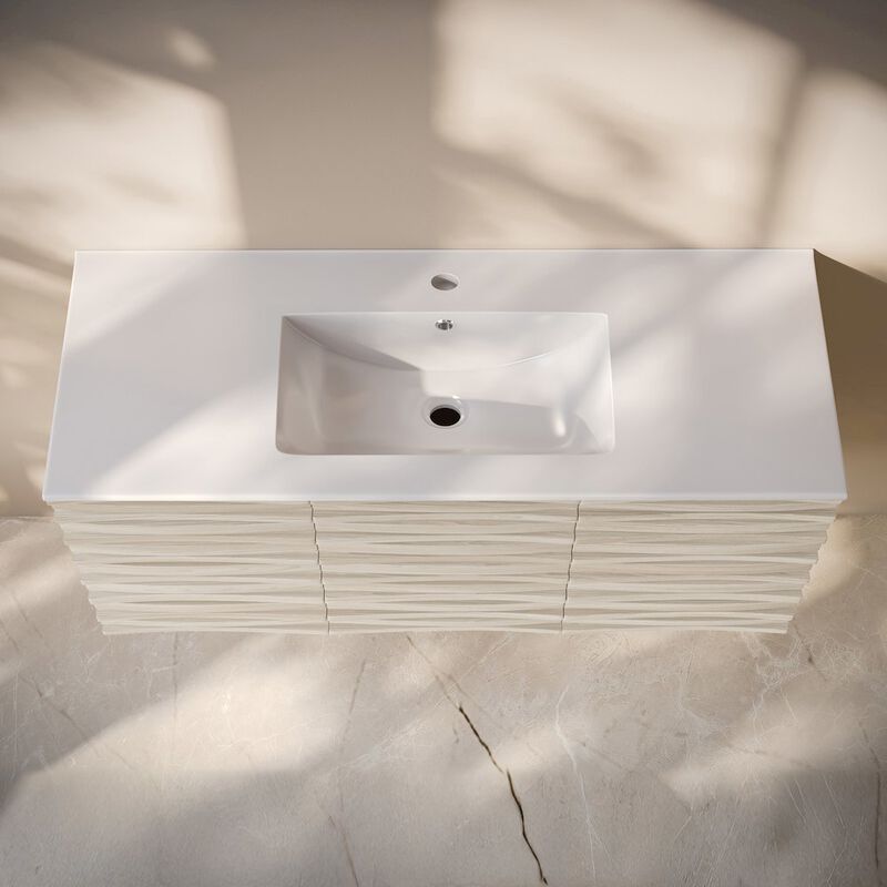 Cascade 48" Wall-Mounted Bathroom Vanity in White Oak with Sink Top image number 6