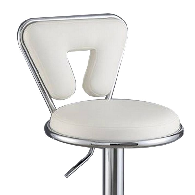Adjustable Barstool with Round Seat and Stalk Support, Set of 2, White-Benzara