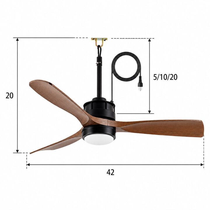 ELEMENT ACE 42 Inch Outdoor Ceiling Fan with Reversible Quiet DC Motor, 6 Speed Levels, Remote Control, Adjustable Height, Suitable for Indoor & Covered Outdoor Use