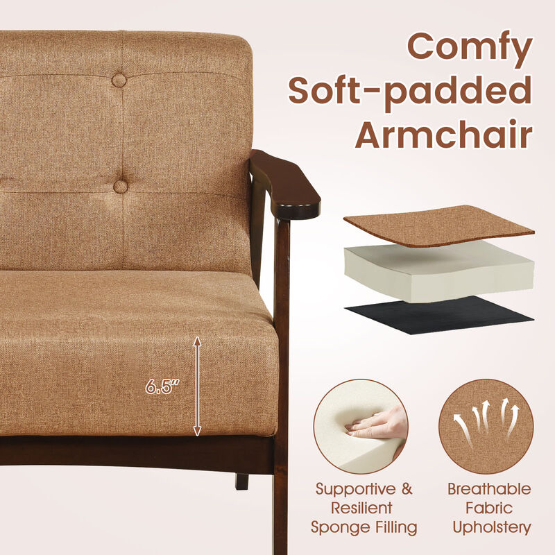 Living Room Accent Chair with Solid Rubber Wood Frame and Comfortable Armrests image number 6