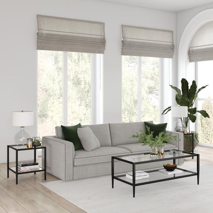 Hudson&Canal Hera 45'' Wide Rectangular Coffee Table with Glass Shelf in Blackened Bronze