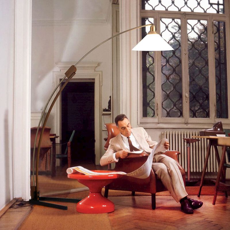 NOVA OF CALIFORNIA Melmar Arc Floor Lamp - Weathered Brass and Walnut, Dimmer Switch, V-base