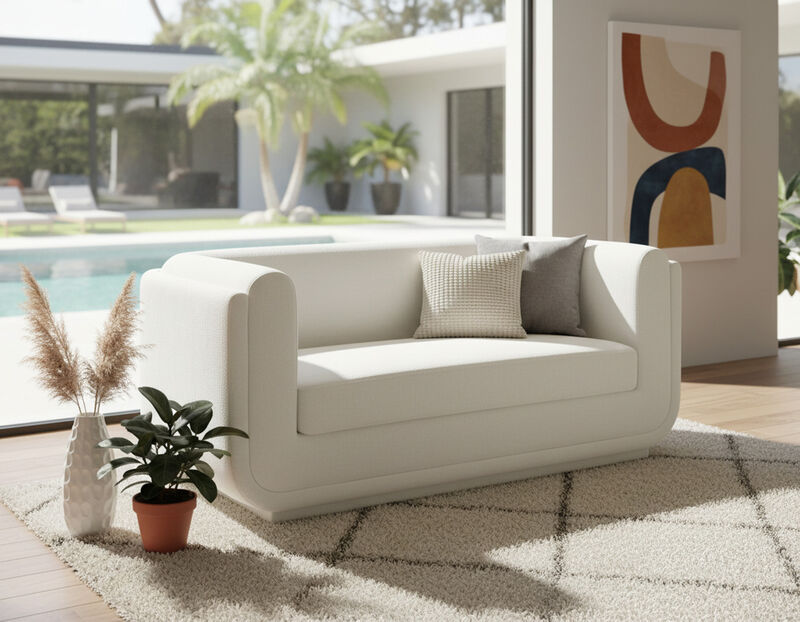 Meridian Furniture Kimora Cream Linen Textured Fabric Loveseat