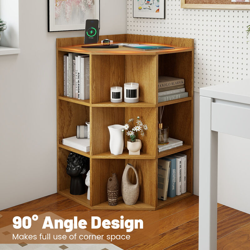 Space Saving Corner Cabinet with Charging Station and 3 Tier Storage for Bedroom-Natural image number 8