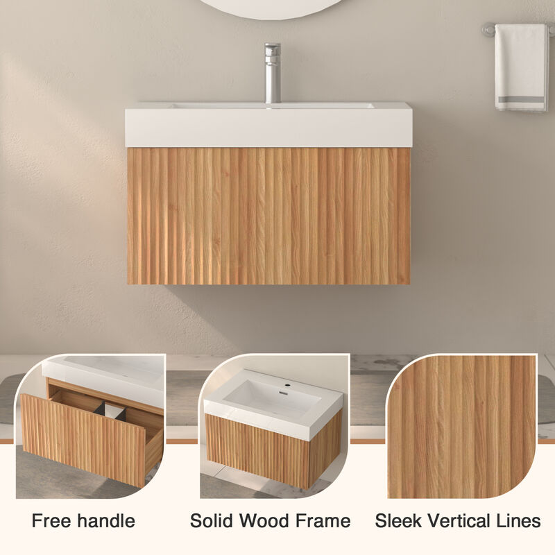 ELEMENT ACE Modern Floating Bathroom Vanity with Integrated Basin for Compact Spaces image number 3