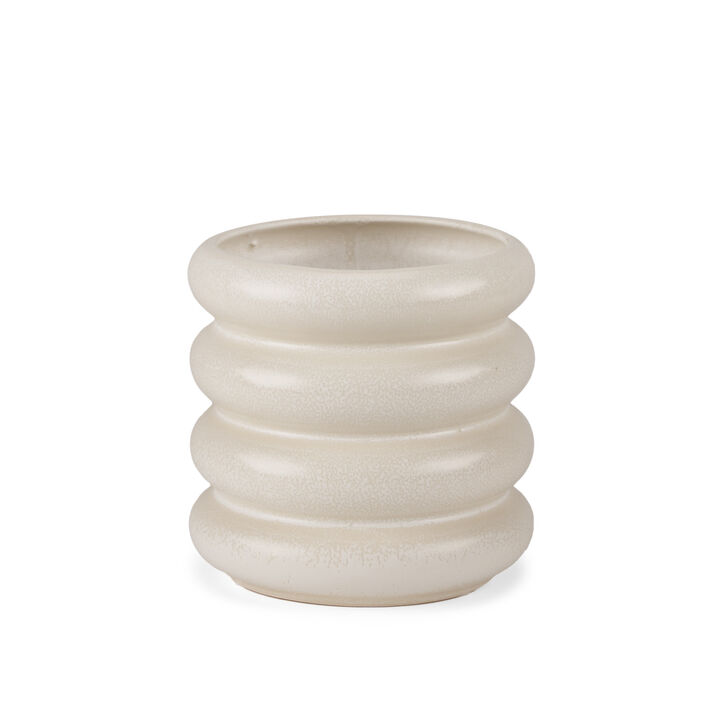 HomeRoots 7" Cream Ceramic Stacking Rings Cylinder Table Vase
