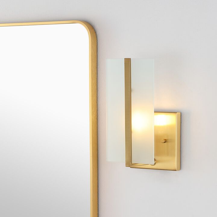 Mila 5.5" 1-Light Modern Coastal Iron/Glass LED Sconce, Brass Gold (Set of 2)