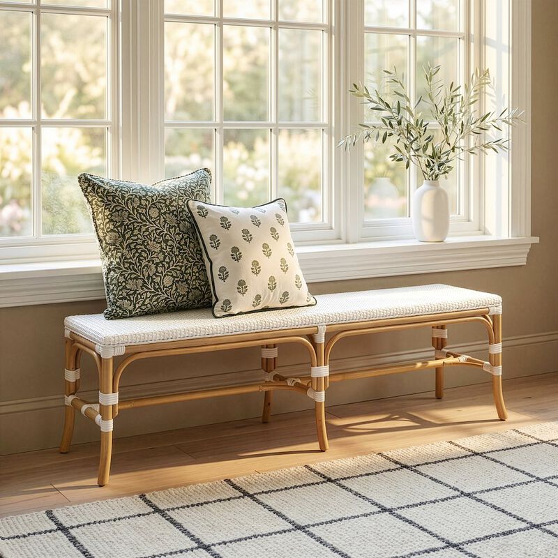 Butler Specialty Laguna 66.5 in. W Rectangular Rattan Backless Accent Bench, White and Navy image number 1