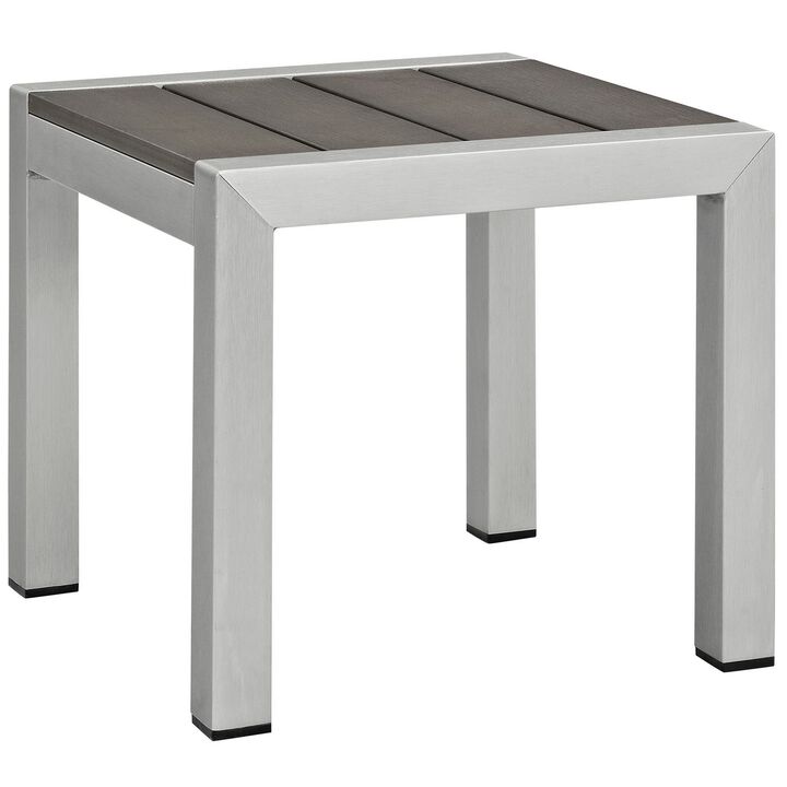 Silver Gray Shore Outdoor Patio Aluminum Side Table-Benzara