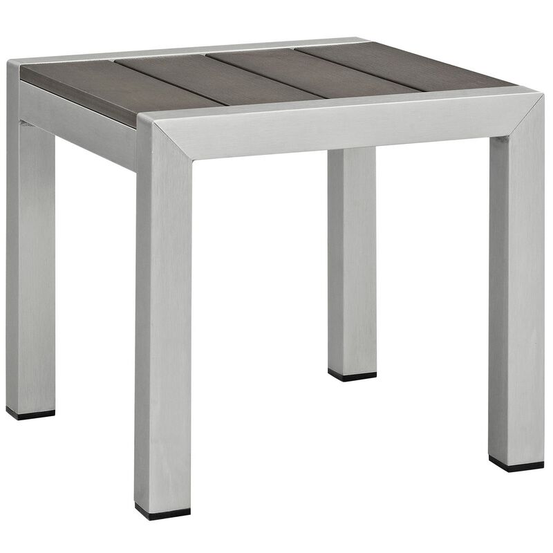 Silver Gray Shore Outdoor Patio Aluminum Side Table-Benzara image number 0