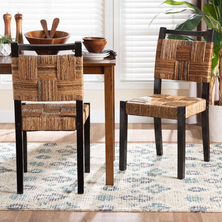 bali & pari Raniya Handwoven Seagrass Dining Chair Set of 2- Solid Mango Wood Frame with Woven Seat and Backrest, Rustic Boho Style Kitchen or Dining Room Seating, Black