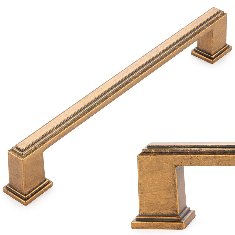 KOOFIZO Stepped Bar Cabinet Pull - Antique Brass Furniture Handle, 6.3 Inch/160mm Screw Spacing, 10-Pack for Kitchen Cupboard Do