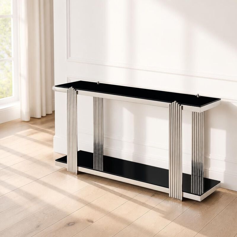 GOODSILO 55 Inch Double-Tier Storage Console Table with Tempered Glass Top, Sturdy Frame, Ideal for Entryways, Living Rooms, Hallways, and Behind Sofas image number 3