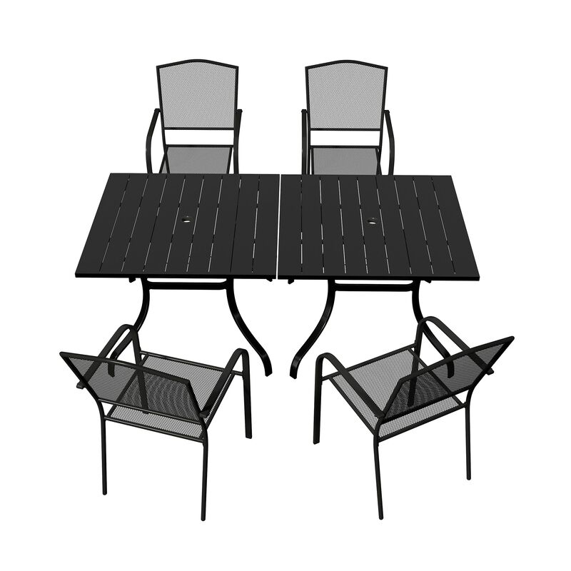 MONDAWE 6-Piece Dining Patio Set With 2 Pcs Square Steel Tables And 4 Pcs Steel Mesh Dining Chairs, Black