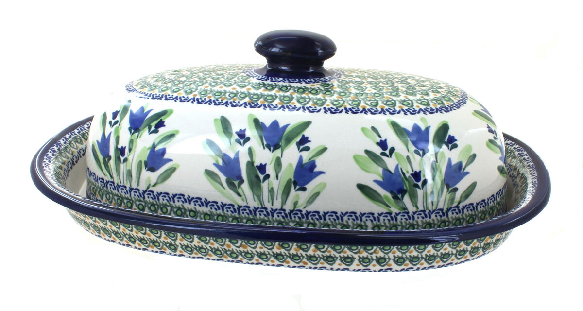 Blue Rose Polish Pottery Seaside Swirl Bread Container