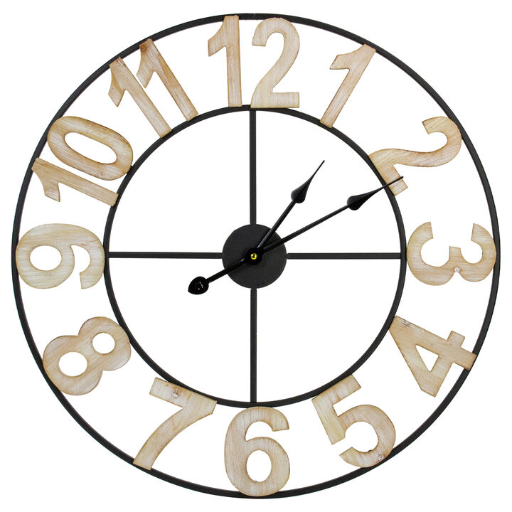 24" Metal Framed Battery Operated Round Wall Clock with Block Numbers