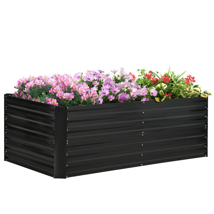 Outsunny Galvanized Raised Garden Bed Kit, Large and Tall Metal Planter Box for Vegetables, Flowers and Herbs, Reinforced, 6' x 3' x 2', Dark Gray