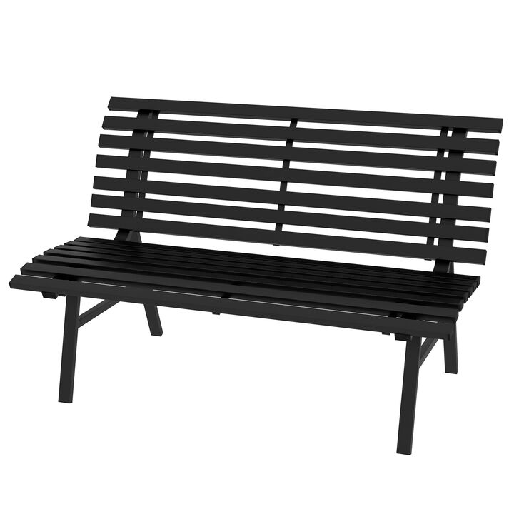 Outsunny 48.5" Garden Bench, Outdoor Patio Bench, Lightweight Aluminum Park Bench with Slatted Seat for Lawn, Park, Deck, Black