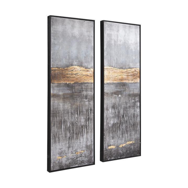 Fabric Wall Art with Handpainted Abstract Design, Set of 2, Gray-Benzara