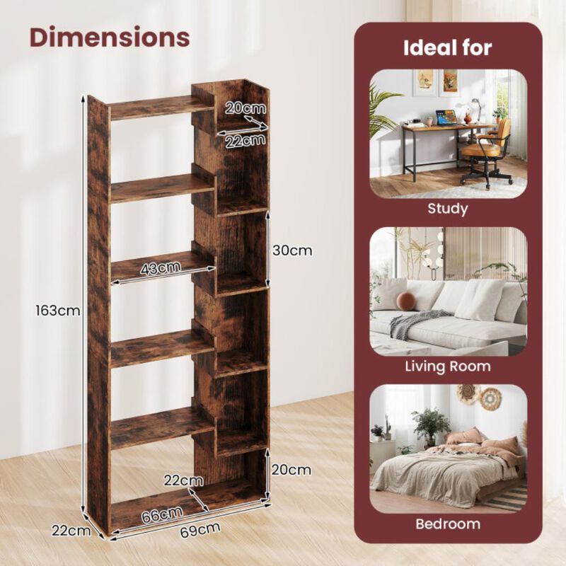 Hivvago 6-Tier Bookshelf Wooden Bookcase with 2 Anti-Tipping Kits Open Display Shelf