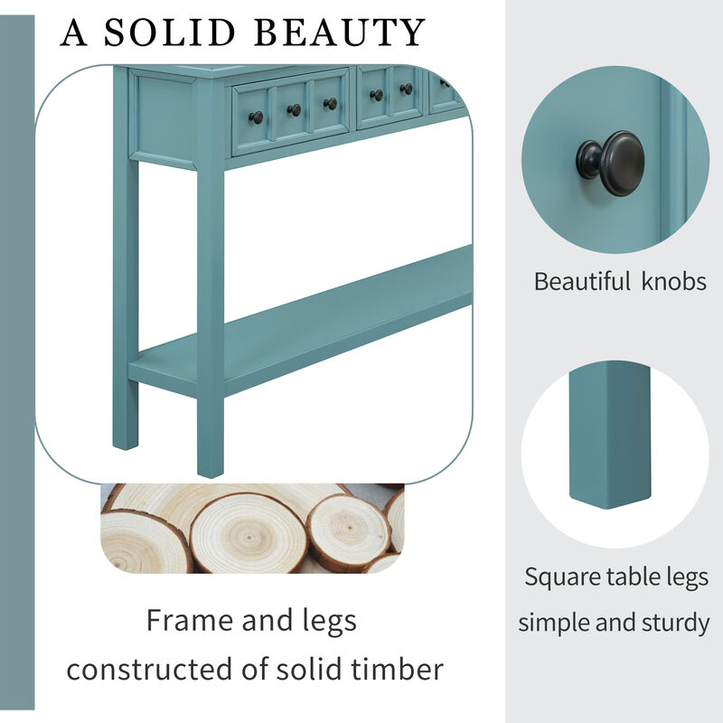 Whisen Rustic Entryway Console Table with Drawers and Bottom Shelf - Gray Wash