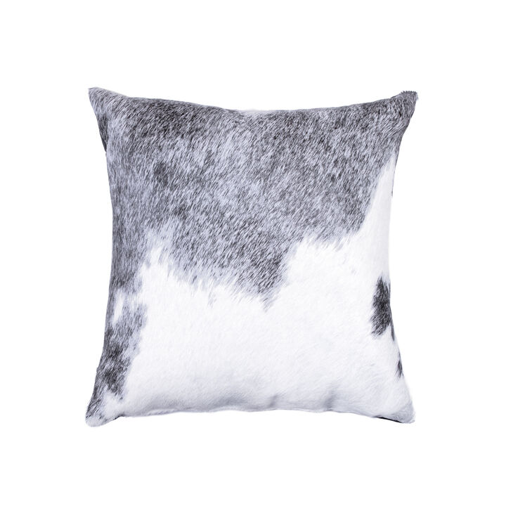 HomeRoots 18" Gray and White Cowhide Throw Pillow