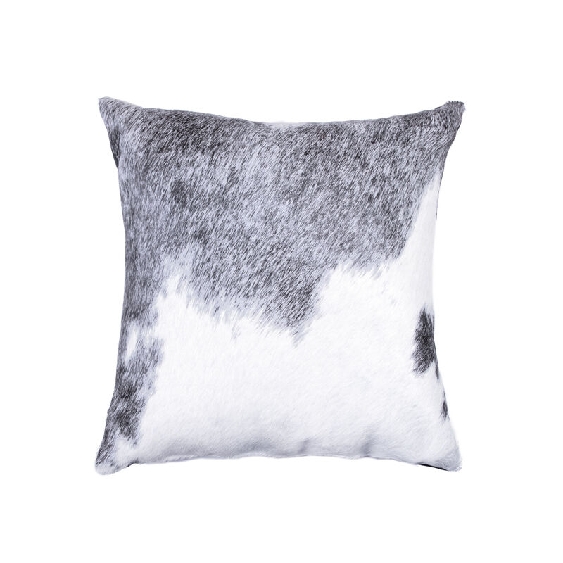 HomeRoots 18" Gray and White Cowhide Throw Pillow image number 0