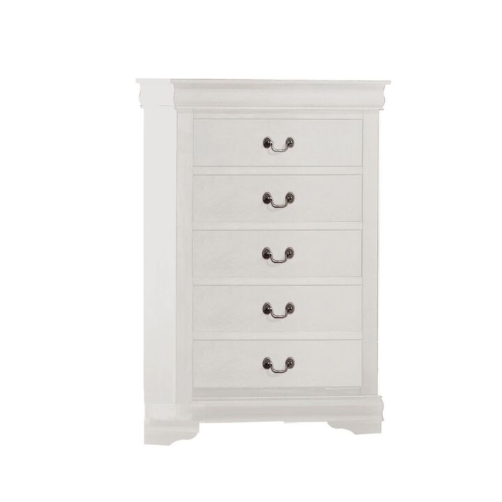 5 Drawer Wooden Chest with Metal Hanging Pulls and Bracket Feet, White-Benzara