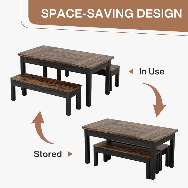 Wood Dining Table with Bench Seating for Kitchen and Dining Area