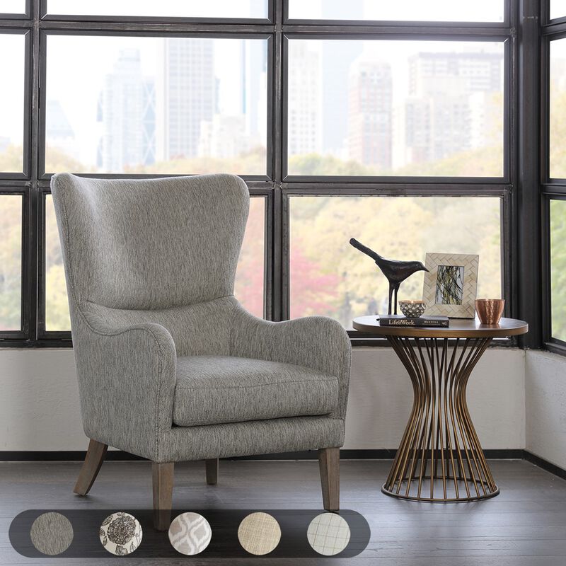 Gracie Mills Zachery Transitional Swoop Wing Chair with Round Arm and Piped Edges