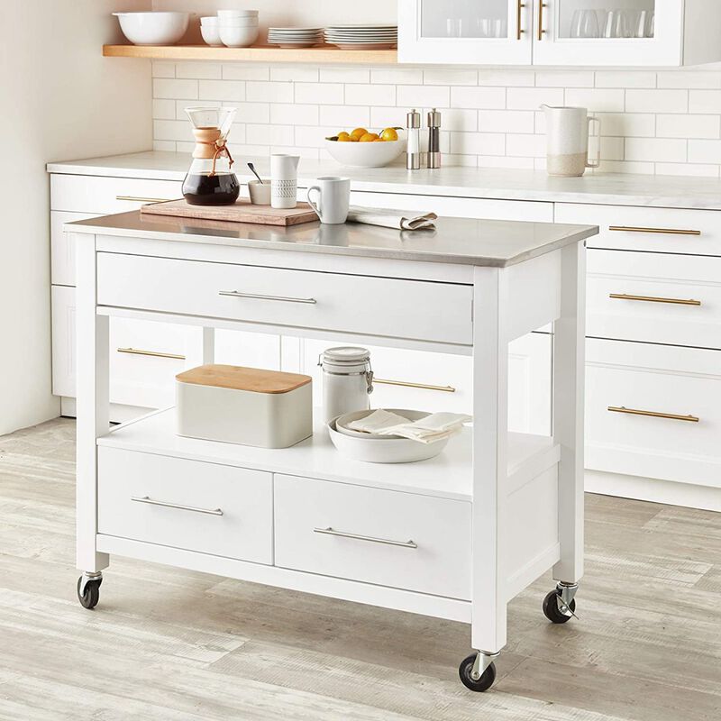 Ottawa Kitchen Cart, Stainless Steel & White