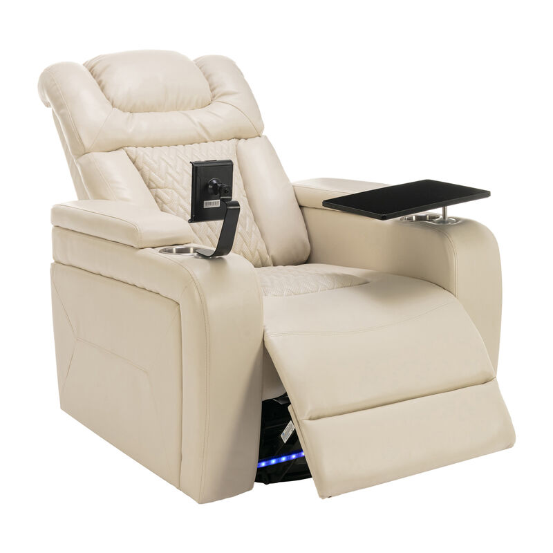 270 Degree Swivel PU Leather Power Recliner Individual Seat Home Theater Recliner image number 0