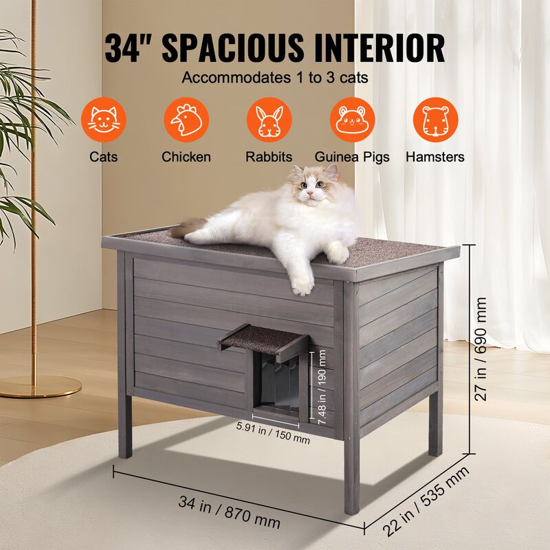 Feral Cat House for Outdoors, Wooden Shelter with Roof and PVC Door Flaps image number 6