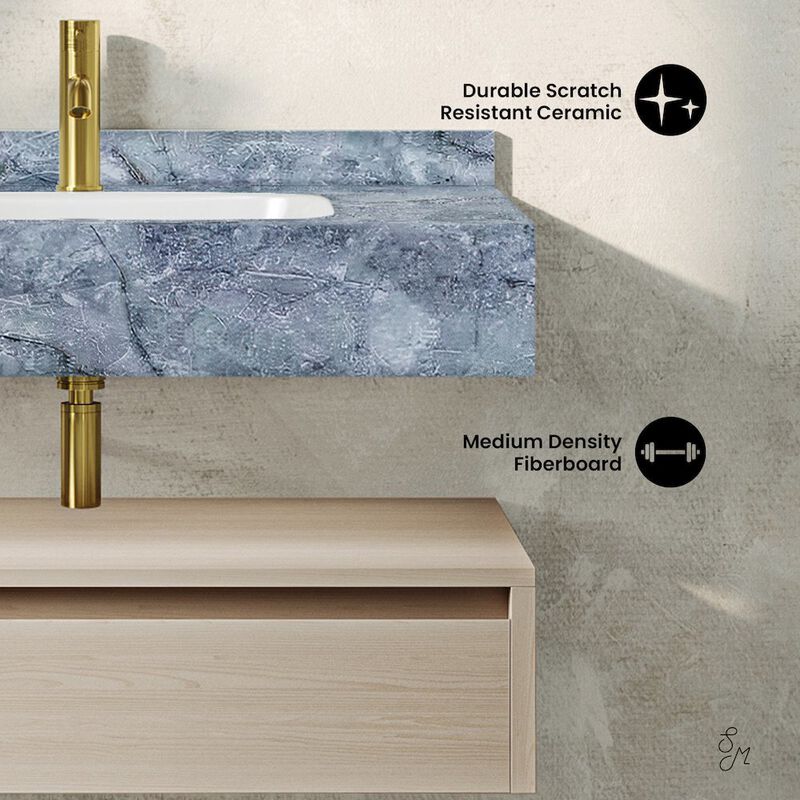 Avancer 36" Wall-Mounted Bathroom Vanity in White Oak with Blue Celeste Sink Top image number 3