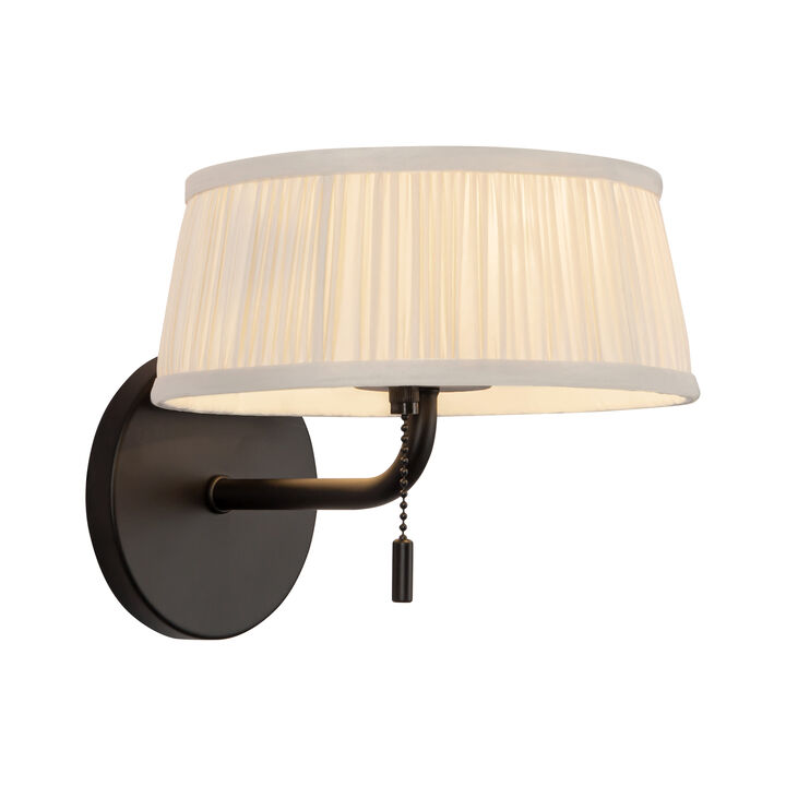 Scout 7-in Damp-Rated Wall/Vanity Light with Patterned Pleated Linen Shade