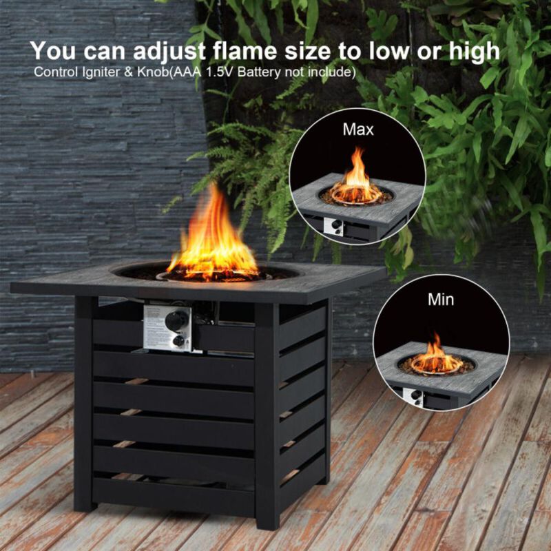 Hivvago Square Propane Fire Pit Table with Lava Rocks and Rain Cover