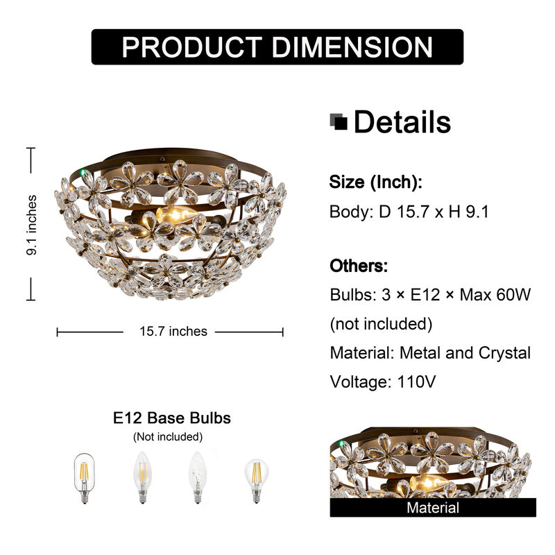 Amila 3-Light Bronze Glam Daisy Flower Crystal Blossom Flush Mount image number 7