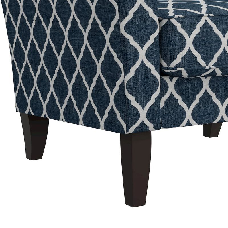 HL Home Furnishings Alex Transitional Flared Arm Armchair in Blue Trellis