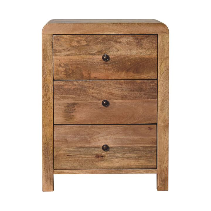 Solid Wood Oak-ish Naya 3 Drawers Nightstand