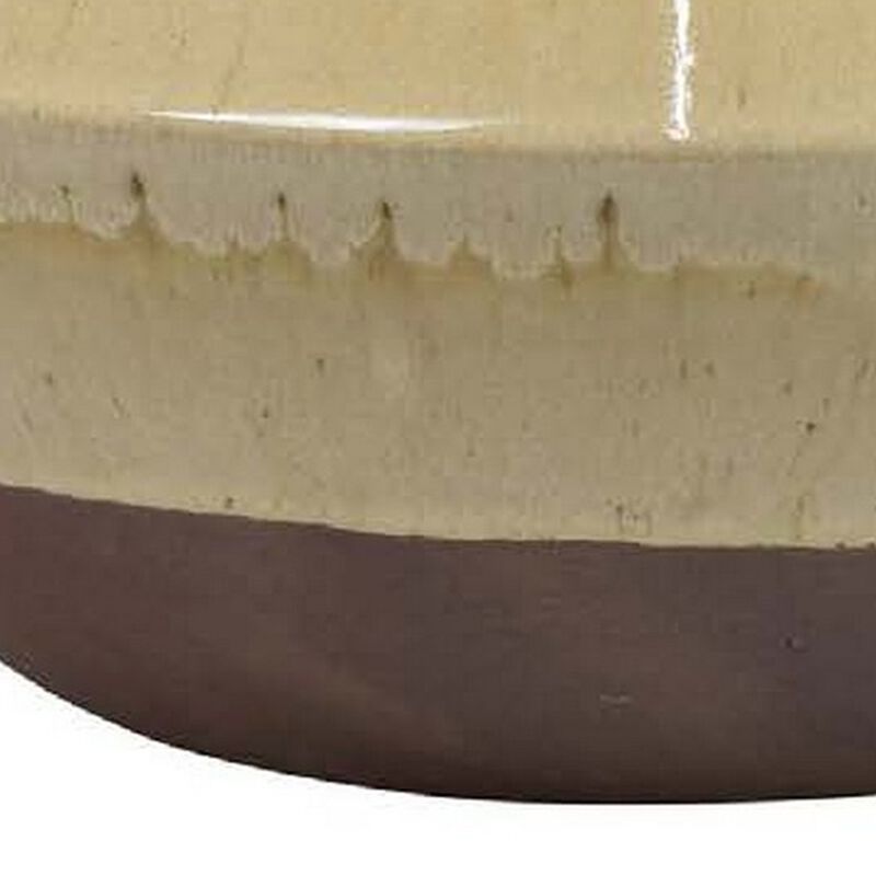 Elf 14 Inch Vase, Antique Bowl Shape, 2 Handles, Brown, Transitional Style - Benzara