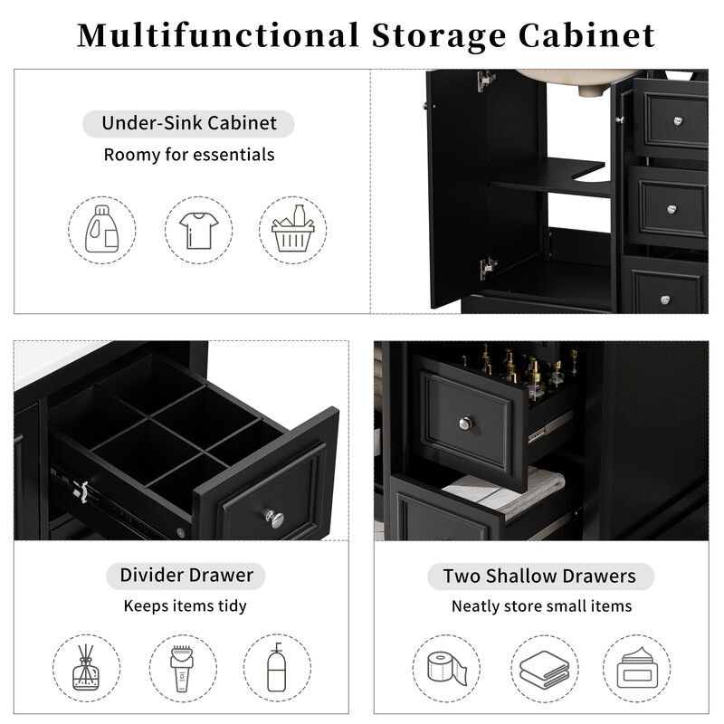 TATEUS 36-Inch Transitional Bathroom Vanity Ceramic Sink