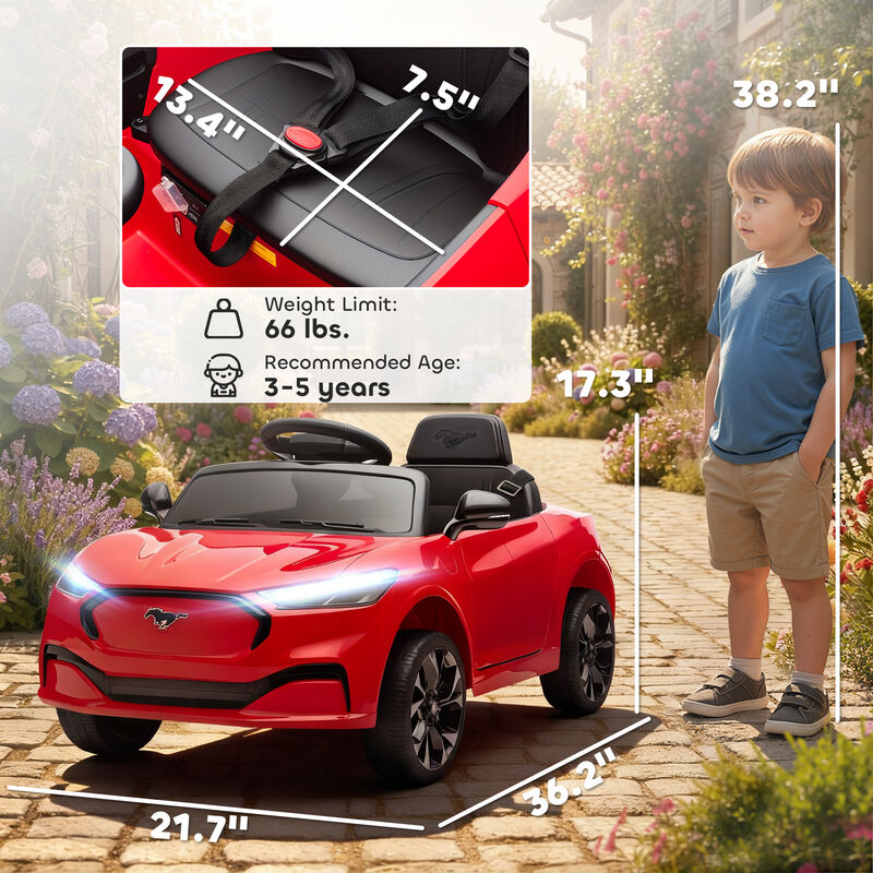 BreeBe 12V Kids Ride On Car, Licensed Ford Mustang Mach-E Electric Car with Remote Control, LED Light, Music image number 2