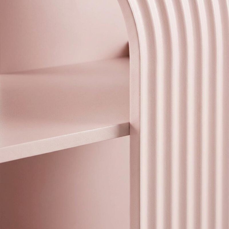 Red arched bookshelf with spacious shelves and nylon accents image number 6