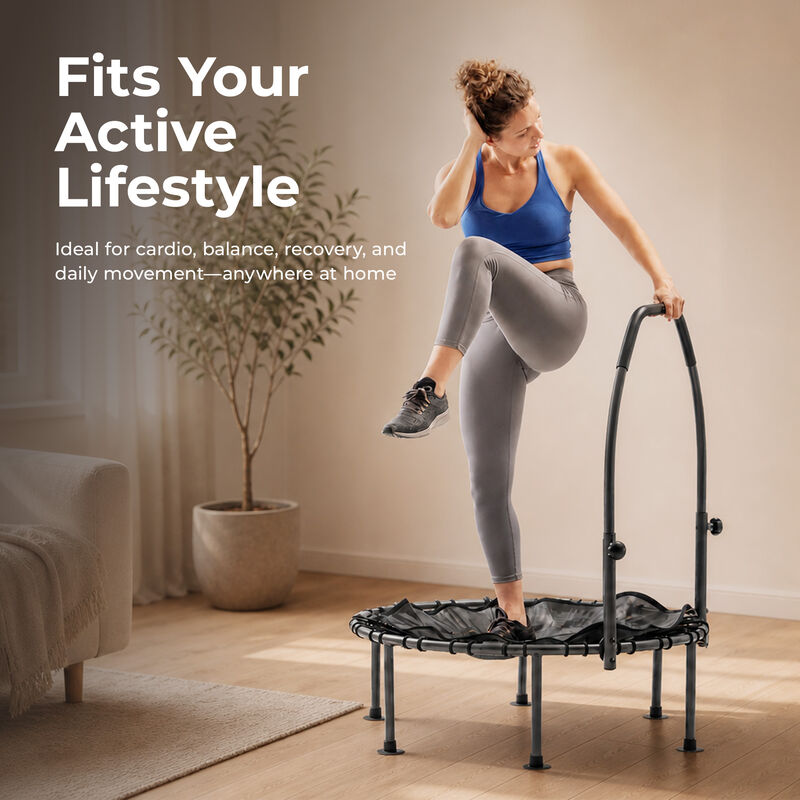 Sunny Health & Fitness Active Quiet Fitness 36" Trampoline with Adjustable Stability Handlebar image number 5