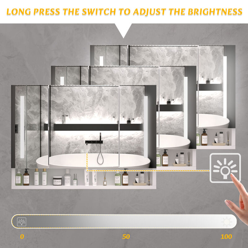 ELEMENT ACE Modern Aluminum Bathroom Medicine Cabinet with LED Lighting and Defogging Mirror for Enhanced Storage and Functionality image number 7