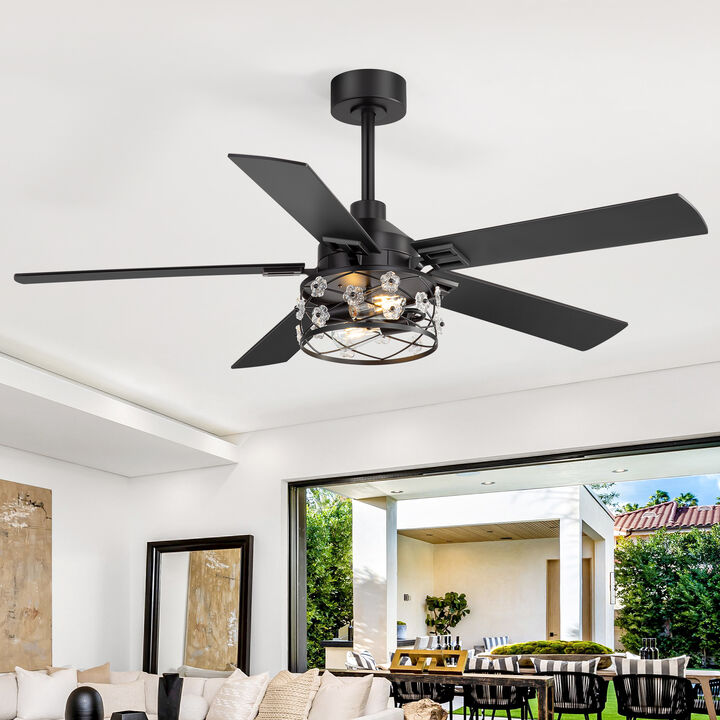 Breezary 52" Ceiling Fan with Lights, E26 Glass Shade,Wood Blades, Quiet DC Motor, Remote Control, 6 Speeds, Reversible, Timer