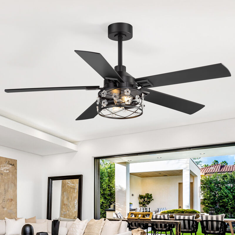 Breezary 52" Ceiling Fan with Lights, E26 Glass Shade,Wood Blades, Quiet DC Motor, Remote Control, 6 Speeds, Reversible, Timer image number 1